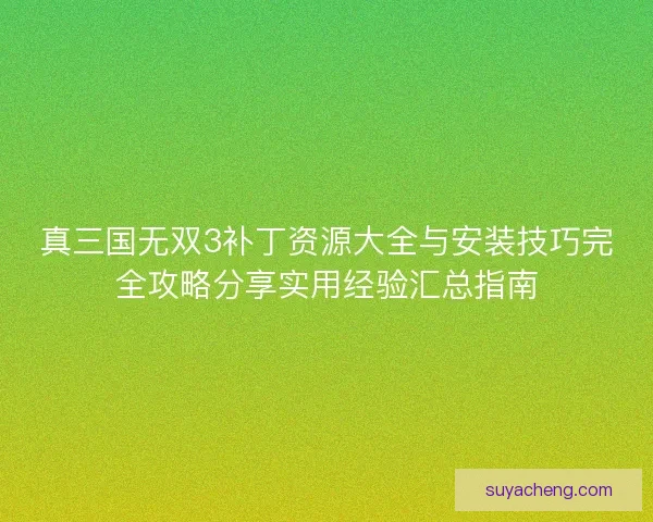 真三国无双3补丁资源大全与安装技巧完全攻略分享实用经验汇总指南 真三国无双3补丁资源大全与安装技巧完全攻略分享实用经验汇总指南